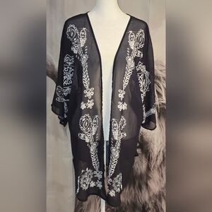 Black Sheer Kimono with White Mandala